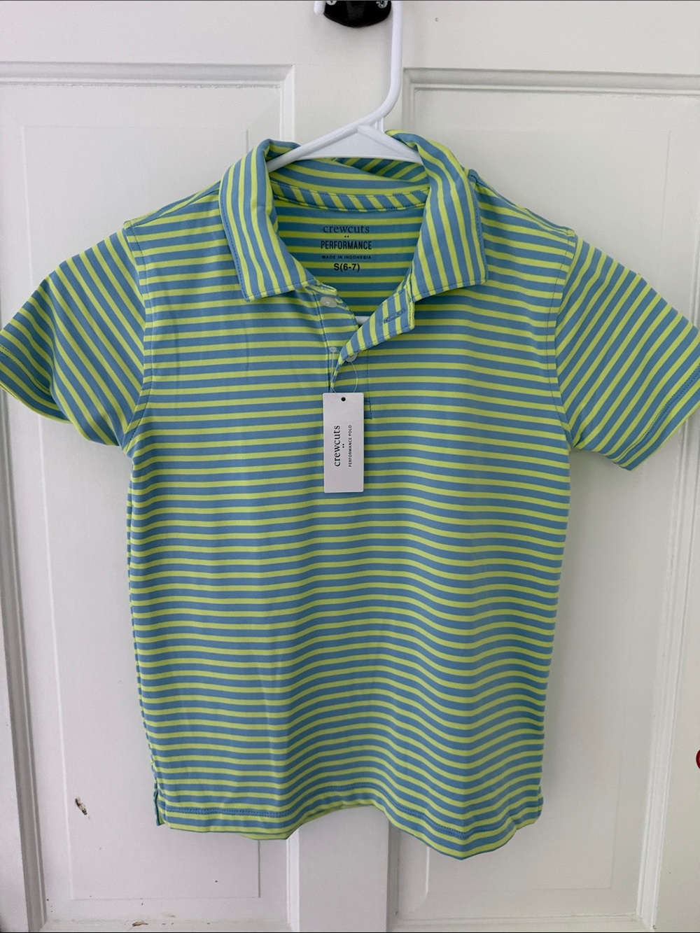 NWT Crewcuts Lime and Aqua Stripe Performance Polo 6/7